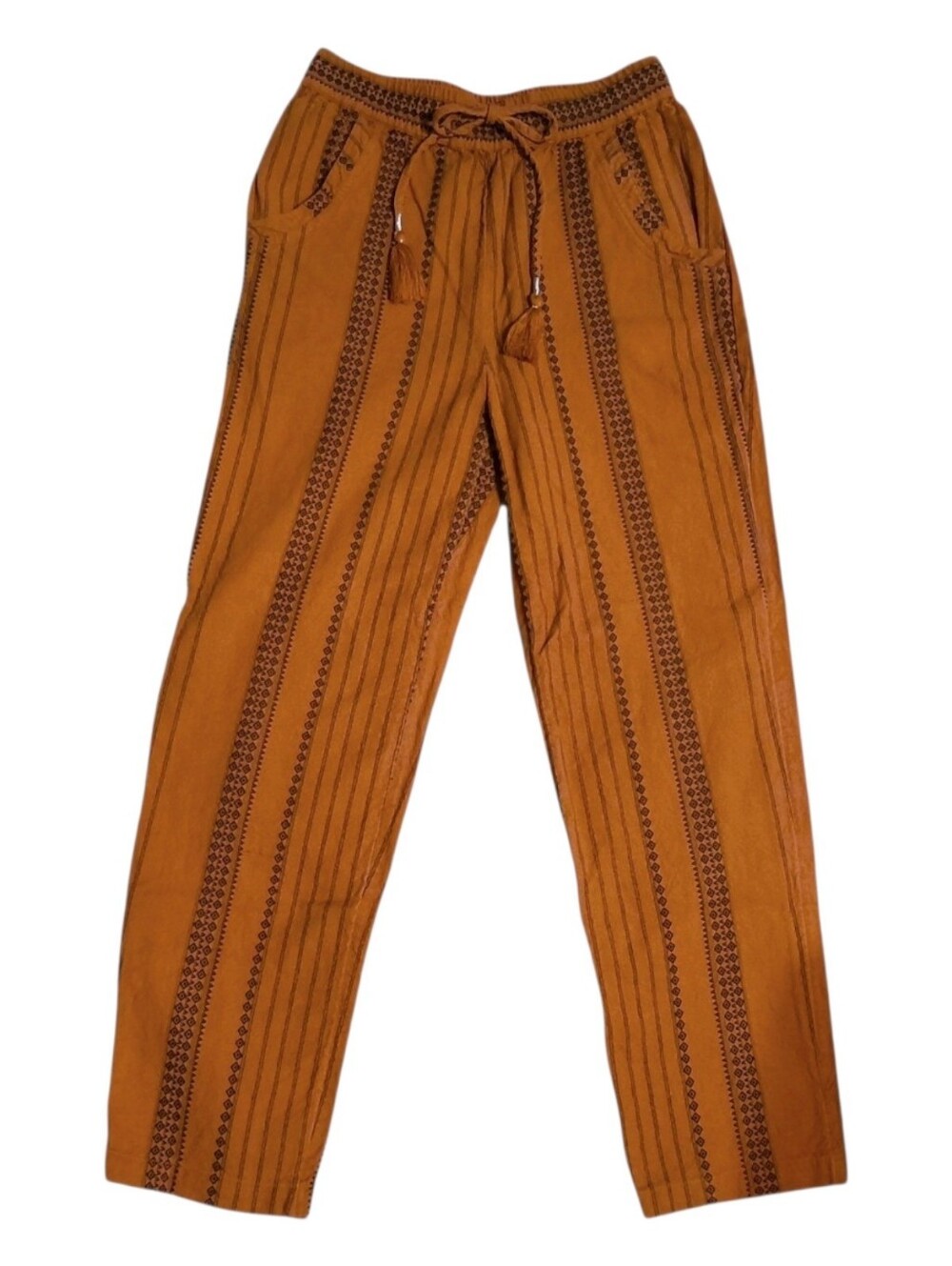 Anthropologie Terracotta and Black Geometric Design Drawstring Pants Boho Chic
